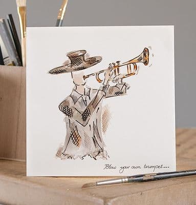 Blow Your Own Trumpet Greetings Card by Claire Louise