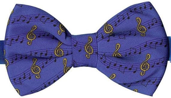 Blue with Gold Treble Clefs Bow Tie - Music Clothing | musical gifts online