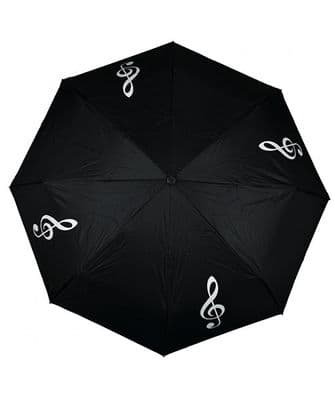 Compact Umbrella Black with White Treble Clefs by AGR