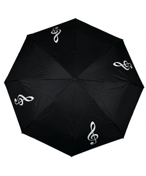 Compact Umbrella Black with White Treble Clefs - musical gifts online