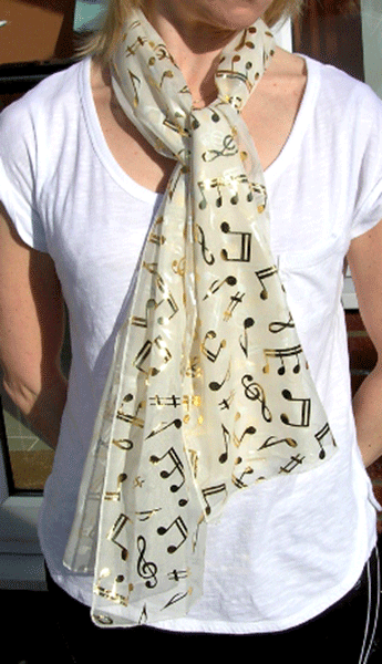 Musical Scarves - Cream Scarf & Gold Music Notes | musical gifts online