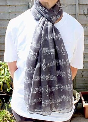 Dark Grey Scarf with White Music Design by PF