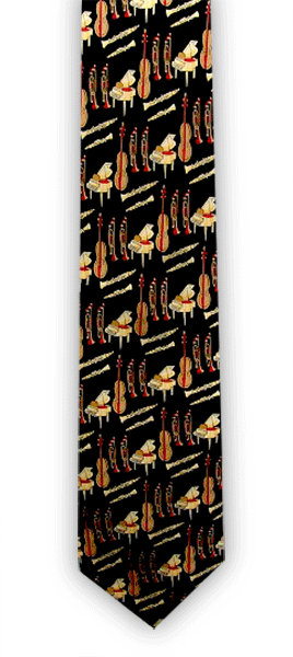 Double Bass, Piano, Clarinet, Trumpet Tie in Black Silk by Tie Studio