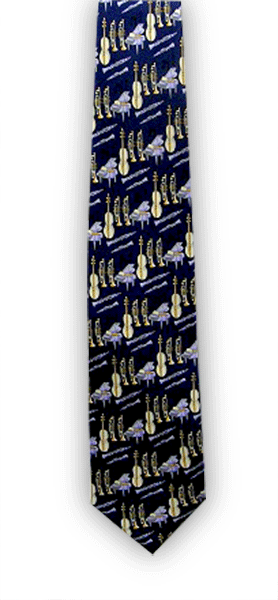Double Bass, Piano, Clarinet, Trumpet Tie in Blue Silk by Tie Studio