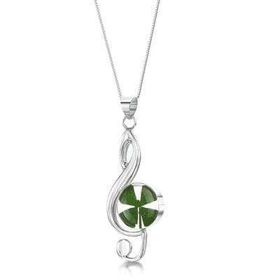 Four Leaf Clover Treble Clef Necklace by Shrieking Violiet