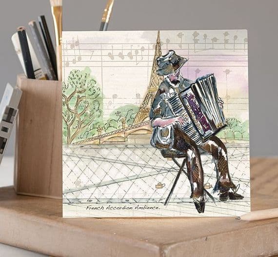 French Accordion Ambience Greetings Card - Music Card | musical gifts online
