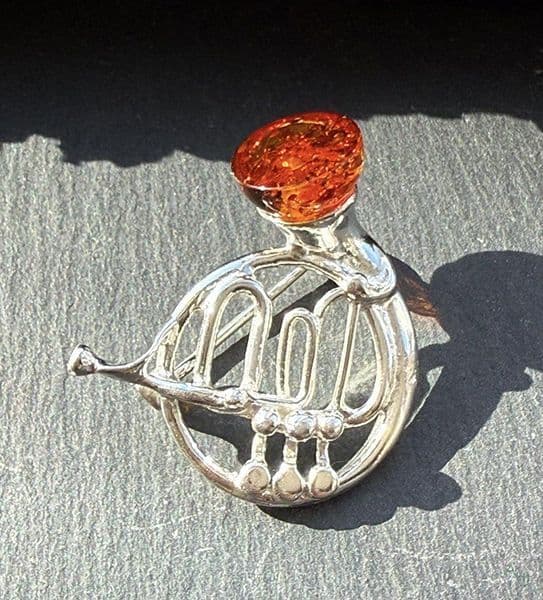 French Horn Amber Brooch - Music Amber Jewellery | musical gifts online