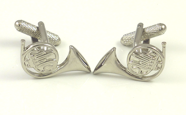 French Horn Rhodium Cufflinks by Onyx Art