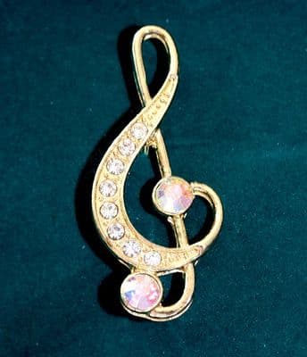 Gold  Crystal Treble Clef Brooch by IND