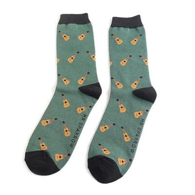 Green Acoustic Guitar Bamboo Socks by Mr Sparrow