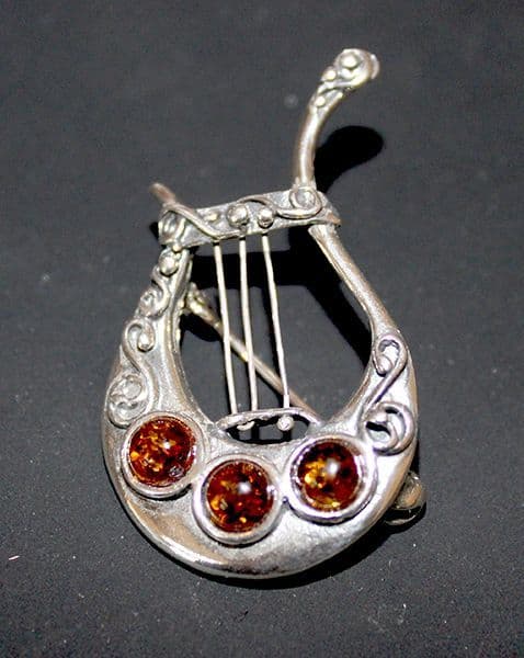 Harp Amber Brooch - Music Themed Harp Brooch | musical gifts online