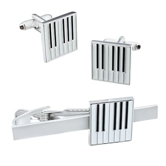 Piano Keyboard Tie Bar & Cufflinks Set by Onyx Art | musical gifts online