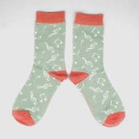 Ladies Duck Egg Green Bamboo Music Socks | musical gifts online