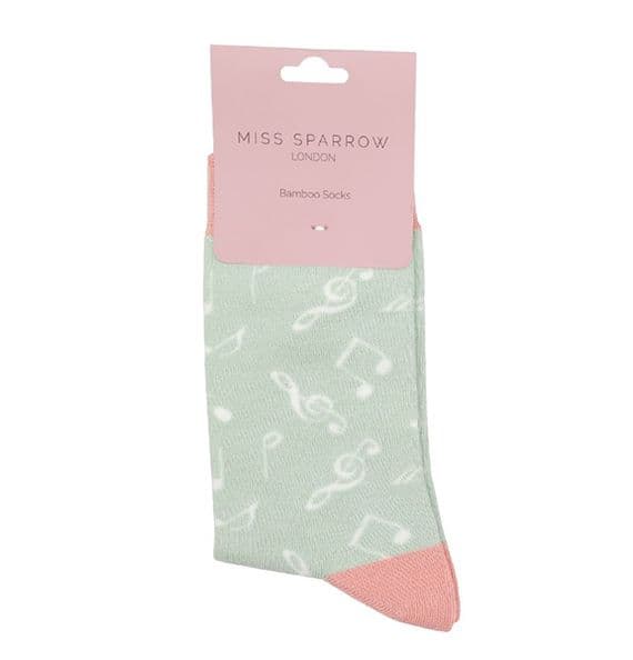 Ladies Duck Egg Green Bamboo Music Socks | musical gifts online