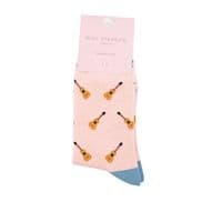 Ladies Dusky Pink Acoustic Guitar Bamboo Socks - Guitar Socks | musical gifts online