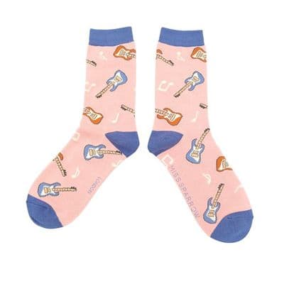 Ladies Dusky Pink Bamboo Guitar Socks by Miss Sparrow