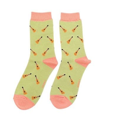 Ladies Green Acoustic Guitar Bamboo Socks by Miss Sparrow