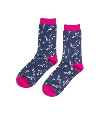 Ladies Navy Bamboo Music Socks by Miss Sparrow