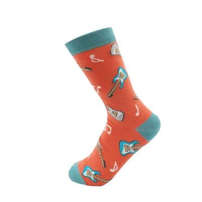 Ladies Orange Bamboo Guitar Socks by Miss Sparrow