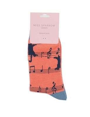Ladies Orange Kitty Bamboo Socks by Miss Sparrow,