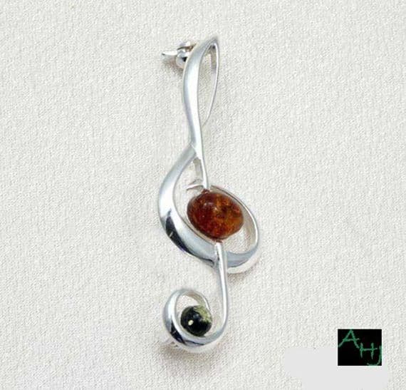 Large Amber Treble Clef Brooch - Music Jewellery | musical gifts online