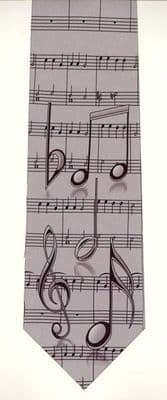 Large Clefs & Notes on Grey Tie by Tie Studio