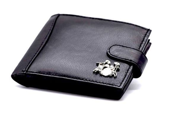 Leather Wallet with Drum Kit Motif - Music Gift | musical gifts online