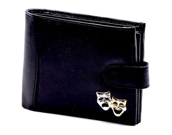 Leather Wallet with Theatre Mask Motif - Music Gift | musical gifts online