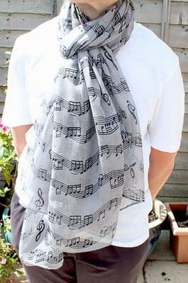 Light Grey Scarf with Black Music Design by PF