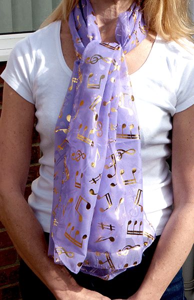 Musical Scarves - Lilac Scarf & Gold Music Notes | musical gifts online