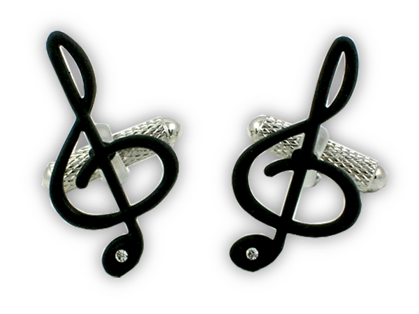 Matt Black Treble Clef Cufflinks with Crystal by Onyx-Art