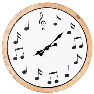 Metal & Wood Music Notes Round Wall Clock