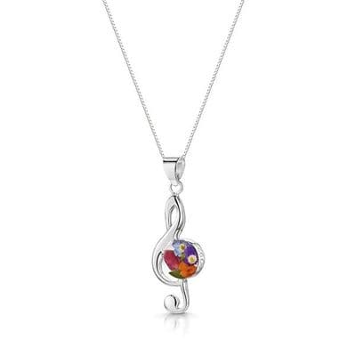 Miniature Flowers Treble Clef Pendant by Shrieking Violet
