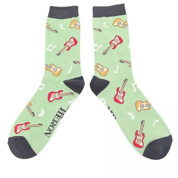 Mint Coloured Bamboo Guitar Socks for Men - Music Socks | musical gifts online