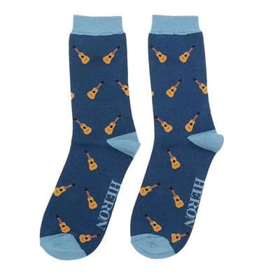 Navy Acoustic Guitar Bamboo Socks by Mr Heron