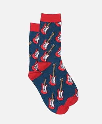 Navy Blue Red Guitar Bamboo Socks by MSH