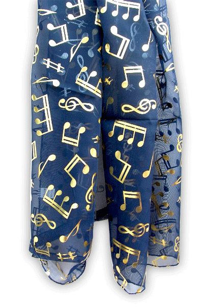 Navy Blue & Gold Music Scarf - Music Scarves | musical gifts online