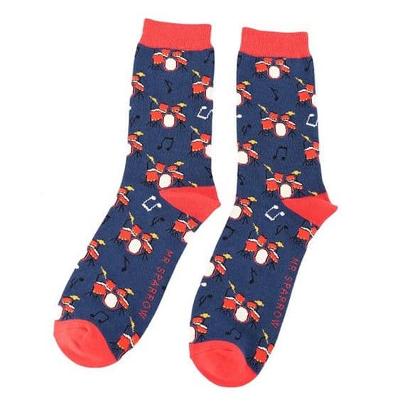 Navy Drum Socks with Red Drum Kit  - Music Socks | musical gifts online