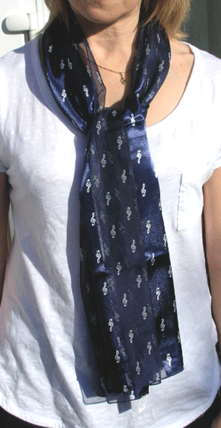 Navy Blue Scarf with White Treble Clefs - Music Scarves | musical gifts online