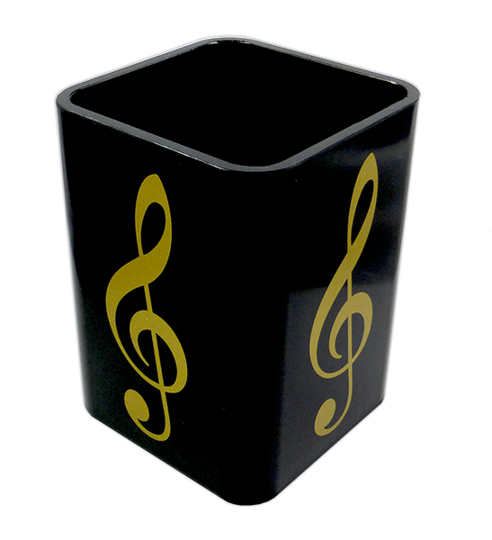 Pen Holder - Square Plastic - Gold Treble Clef