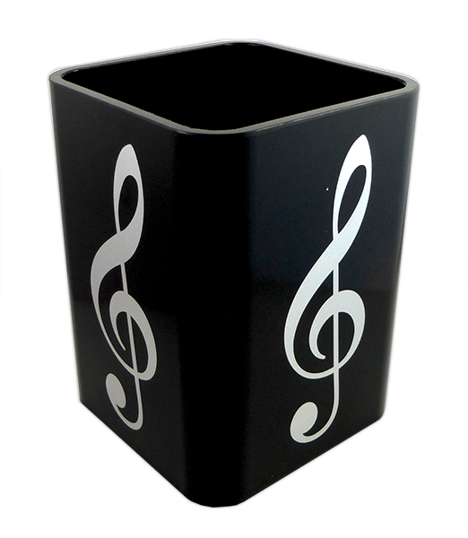 Pen Holder - Square Plastic - Silver Treble Clef