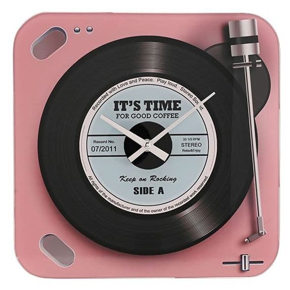 Pink Record Player Glass Wall Clock - Music Clock | musical gifts online