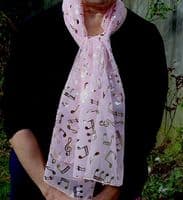 Pink Scarf with Gold Notes & Symbols - Music Scarf | musical gifts online