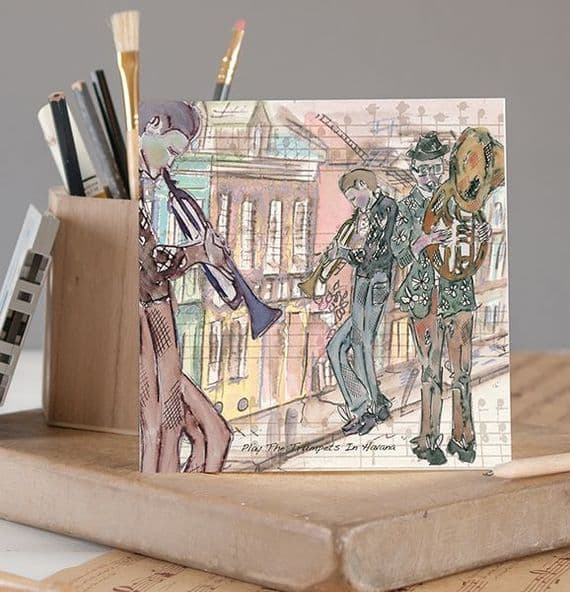 Play The Trumpets In Havana Greetings Card - Music Card | musical gifts online