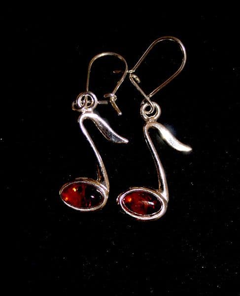 Quaver Amber Earrings - Sterling Silver Music Earrings | musical gifts online
