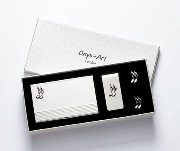 Quaver Business Card Holder, Money Holder & Cufflinks by Onyx Art