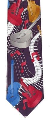 Red, Blue, Gold & Grey Guitars on Navy Tie by TS