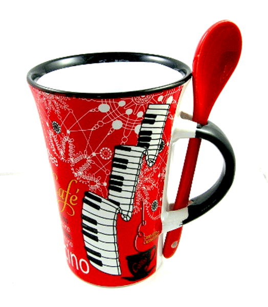 Red Keyboard Cappuccino Mug with Spoon