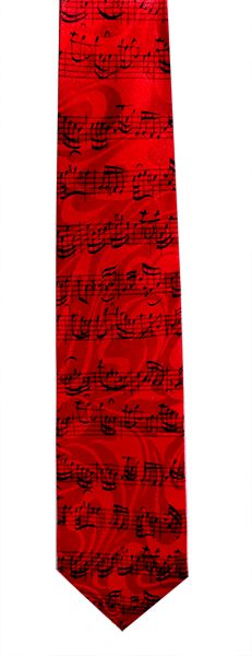 Red Tie With Black Hand Written Music by TS