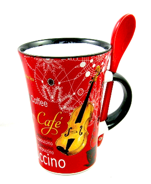 Red Violin Cappuccino Mug with Spoon